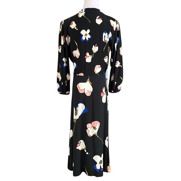 NWOT MASSIMO DUTTI BLACK FLORAL FRONT-KNOT MIDI DRESS - 4 - Picture 4 of 13